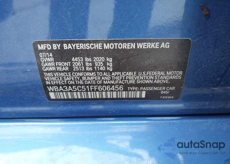 2015 BMW 328I from USA, damaged, VIN WBA3A5C51FF606456